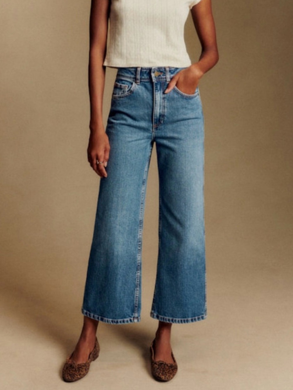 Sézane Crop Wide Leg Denim Blue Jeans